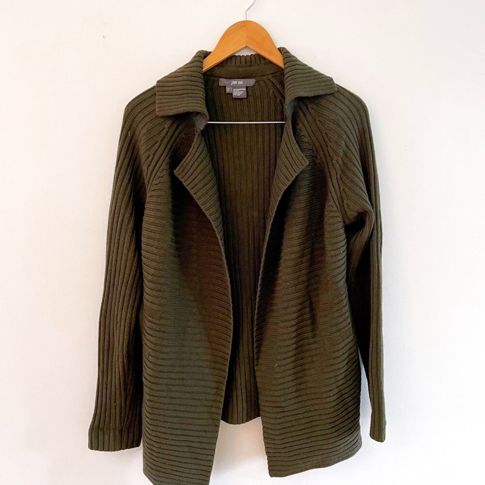 Per Se Women's Wool Ribbed Cardigan Jacket, Size Large